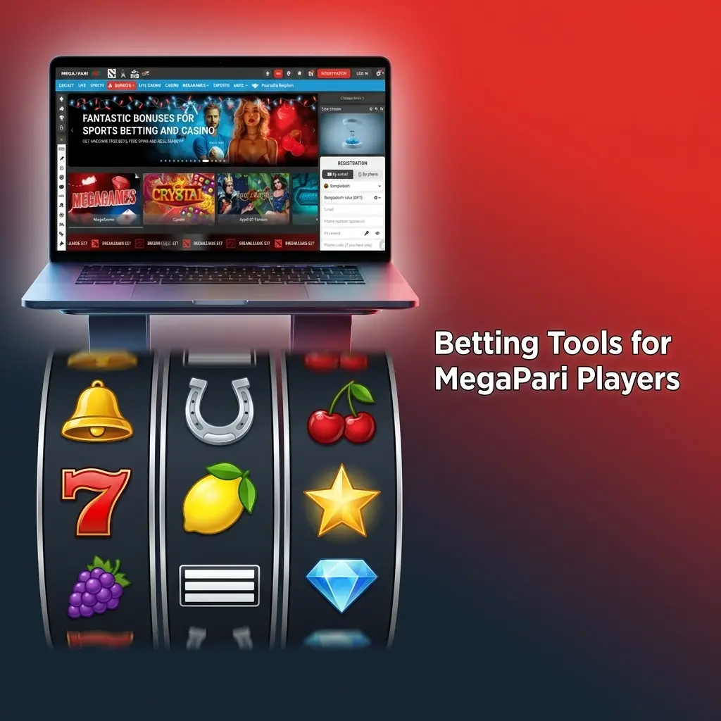 MegaPari betting tools including Cash Out, Acca Insurance, Odds Boost, live streaming, and stats hub for players