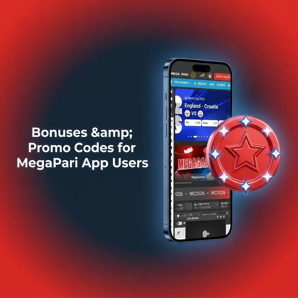 MegaPari app bonuses showing 100% welcome offer up to 31,200 ETB and promo code activation steps for Ethiopian players