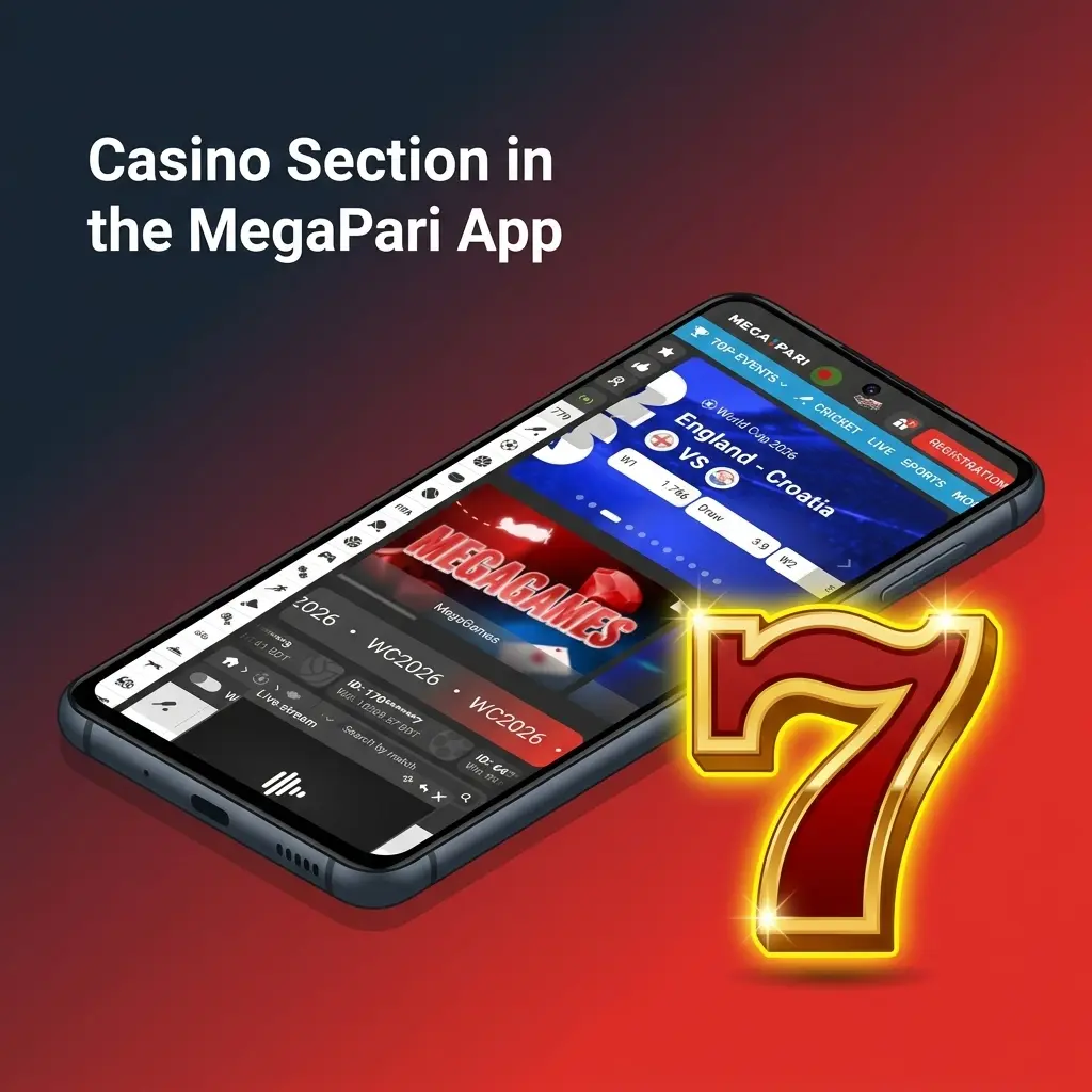 MegaPari app casino section showing slots, live dealer, and crash games from top providers like Pragmatic Play