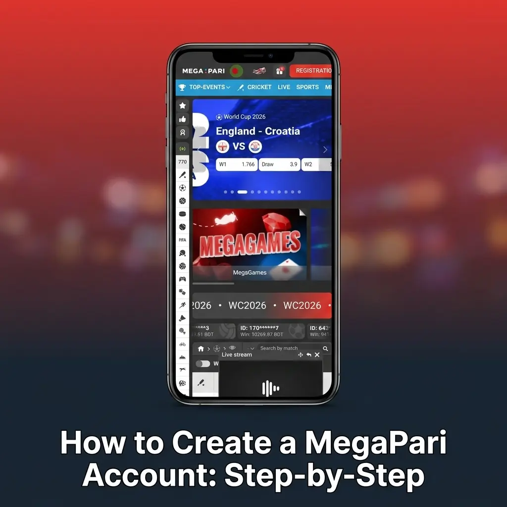 MegaPari app registration screen showing step-by-step account creation process for new players in Ethiopia