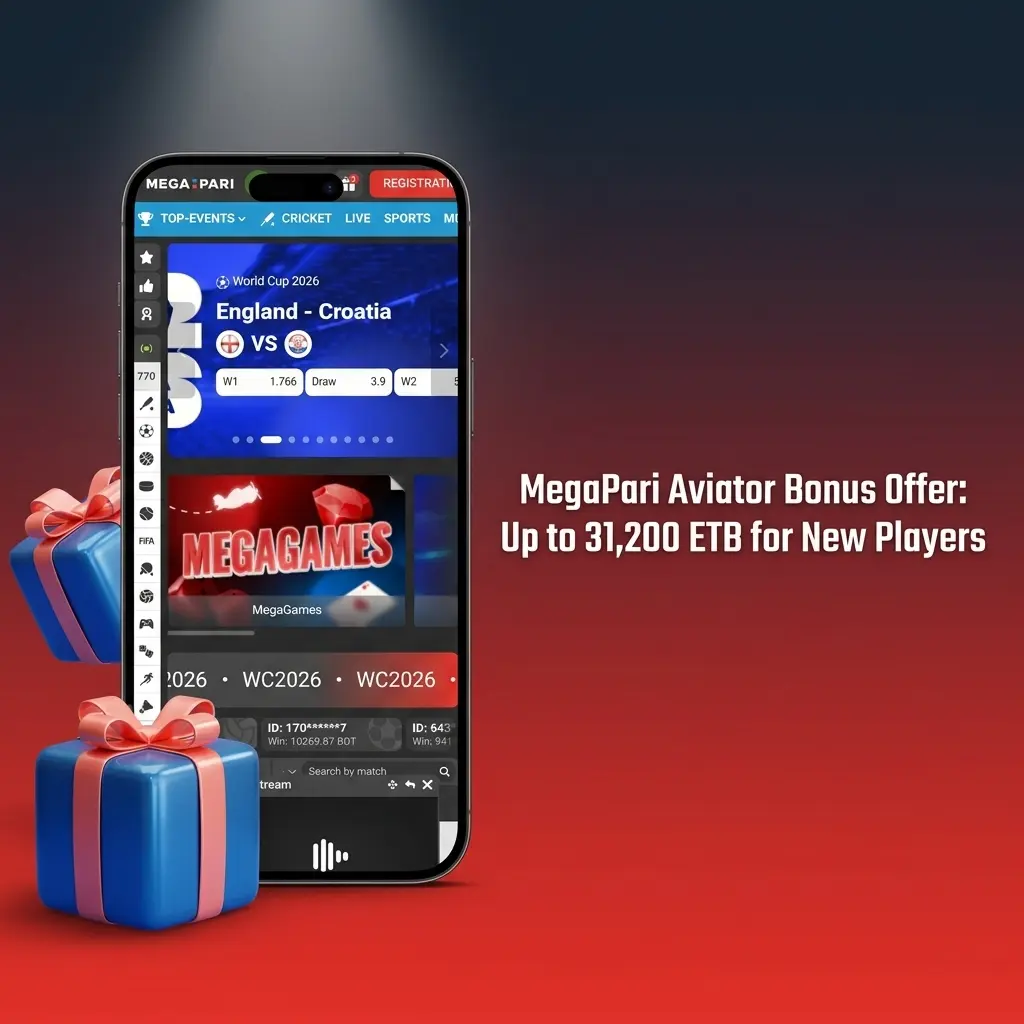 MegaPari Aviator welcome bonus up to 31,200 ETB for new players with 150 free spins on first two deposits