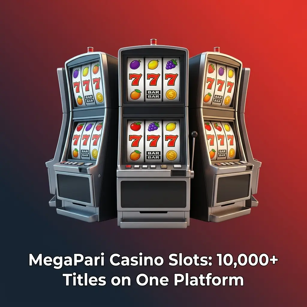 MegaPari casino slots lobby showing 10,000+ titles from 100+ studios including Pragmatic Play, NetEnt, and Evolution Gaming