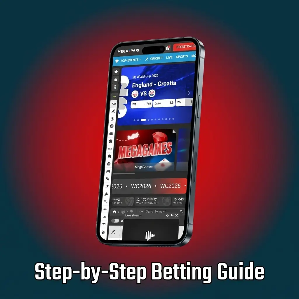 MegaPari app step-by-step betting guide showing how to place a bet on sports events in ETB