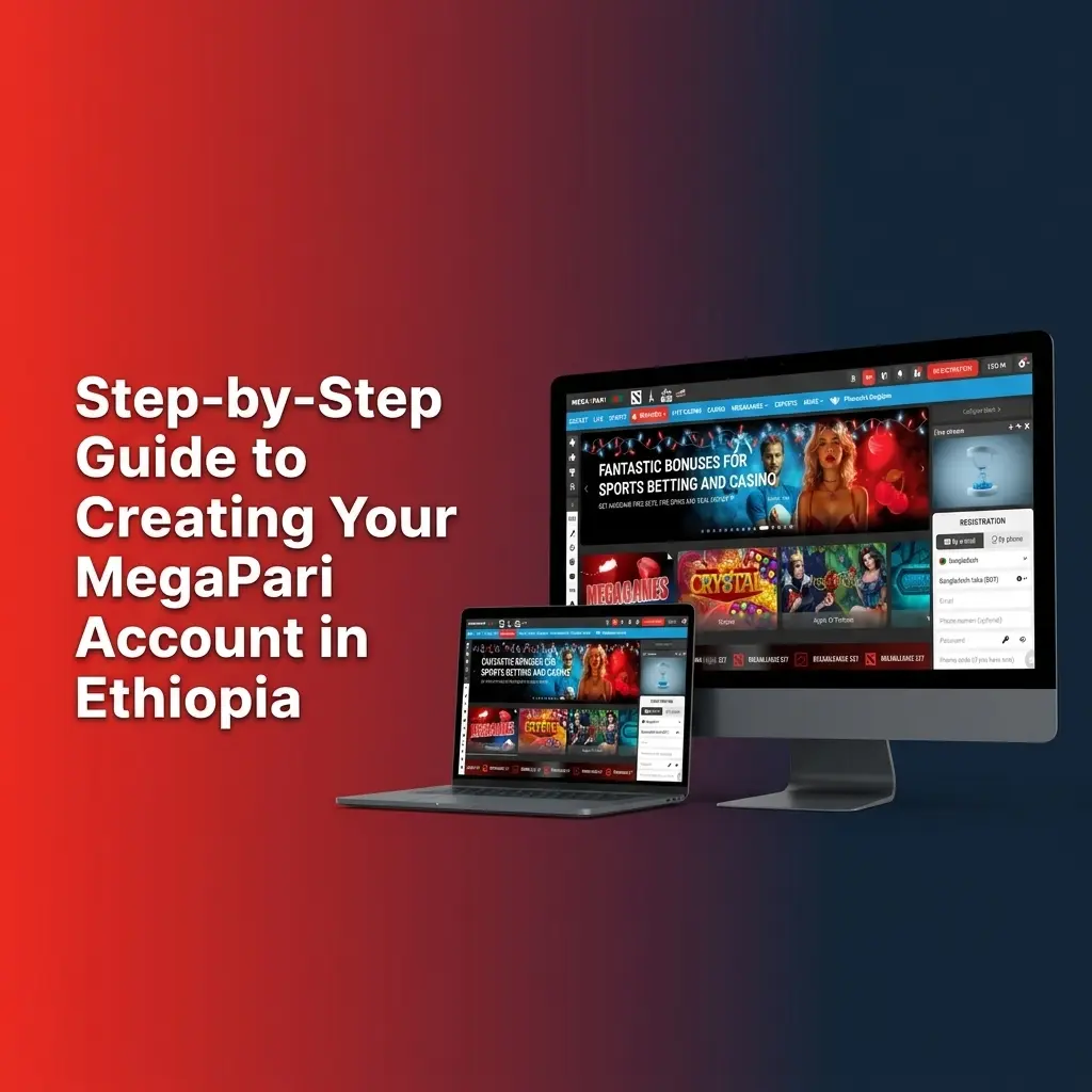 MegaPari account registration steps for Ethiopian users showing ETB currency selection and profile setup guide
